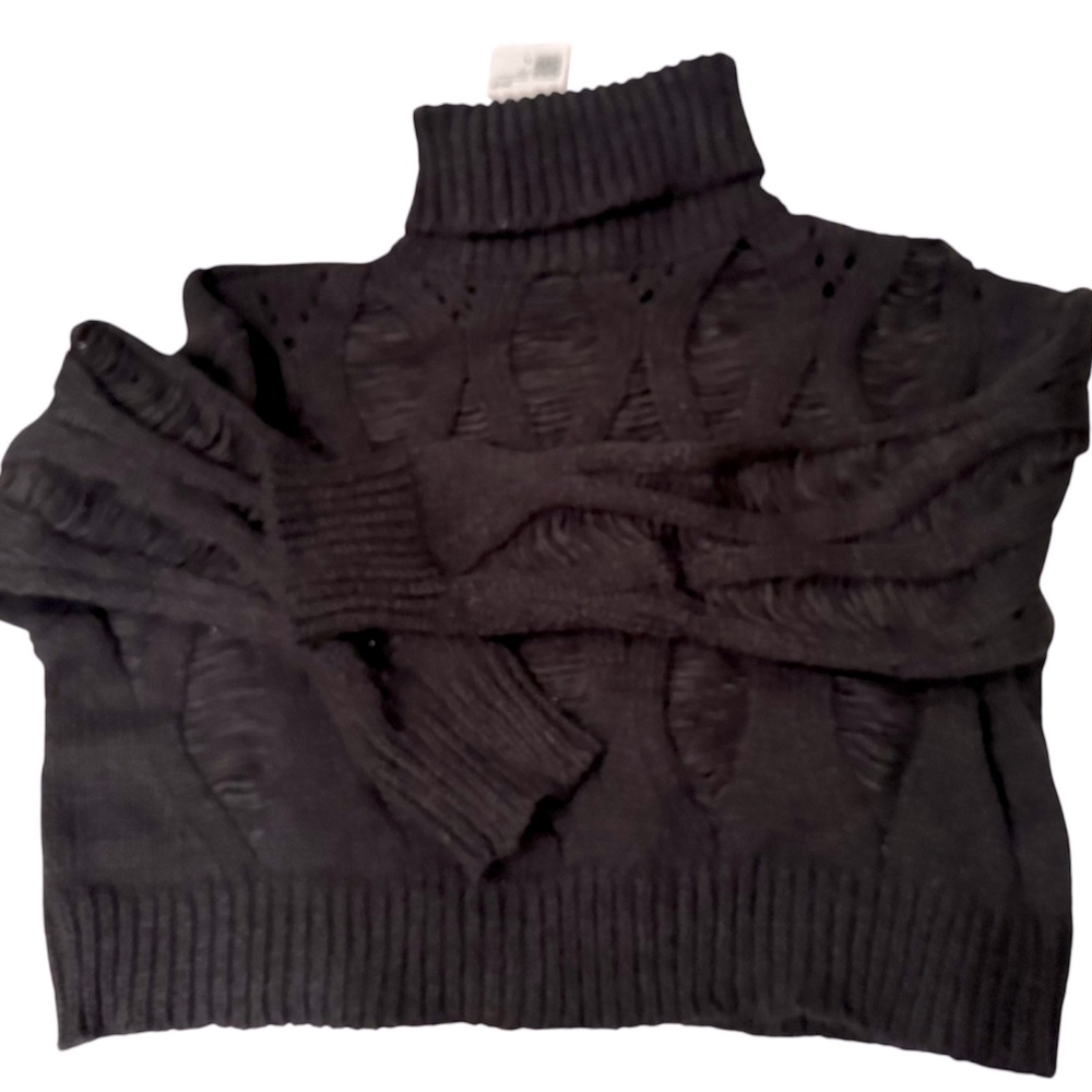 Forever 21 NWT Cropped Black Turtleneck Cable Knit Sweater